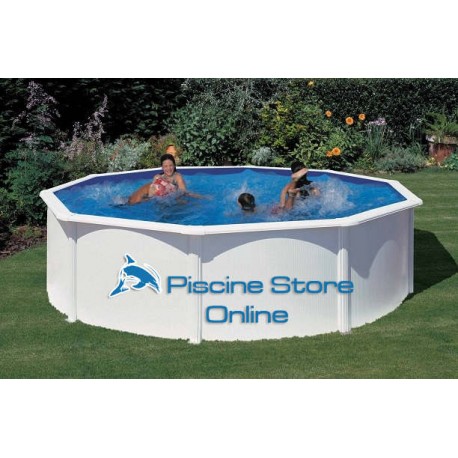 PISCINA FUORITERRA FIDJI TONDA 4,60 M. ALTEZZA MT. 1,20 IN ACCIAIO FINITURA BIANCO