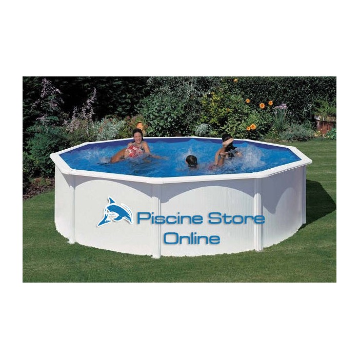 PISCINA FUORITERRA FIDJI TONDA 4,60 M. ALTEZZA MT. 1,20 IN ACCIAIO FINITURA BIANCO
