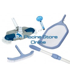 Kit pulizia piscine K7 aspirafango ovale + retino di superficie e spazzola di fondo