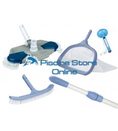 Kit pulizia piscine K4 aspirafango ovale + retino e spazzola di fondo