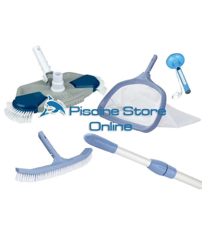 Kit pulizia piscine K4 aspirafango ovale + retino e spazzola di fondo