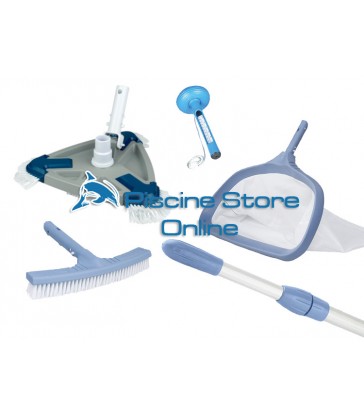 Kit pulizia piscine K2 aspirafango triangolare + retino e spazzola per parete