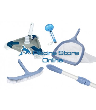 Kit pulizia piscine K1 aspirafango triangolare + retino e spazzola di fondo