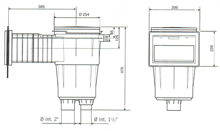 skimmer con bocca standard e prolunga