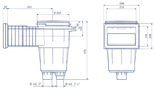 Skimmer con bocca standard con prolunga e flangia 11303